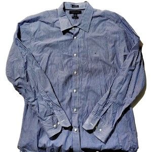 Tommy Hilfiger Custom Fit Mens XL 17 1/2-18 80's 2-Ply Button Up Blue Striped